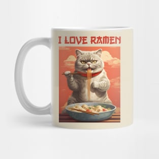 Kitty Cat Eating Ramen - I Love Ramen Mug